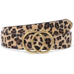 Women Leather Belt Fashion Double O-Ring Soft Faux Leather Waist Belts